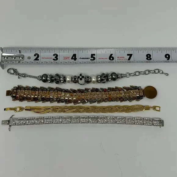 Lot 5 Jewelry Bracelets Costume Bella Perlina Gold Silver Tone Heart Shiny Beads - Picture 11 of 13